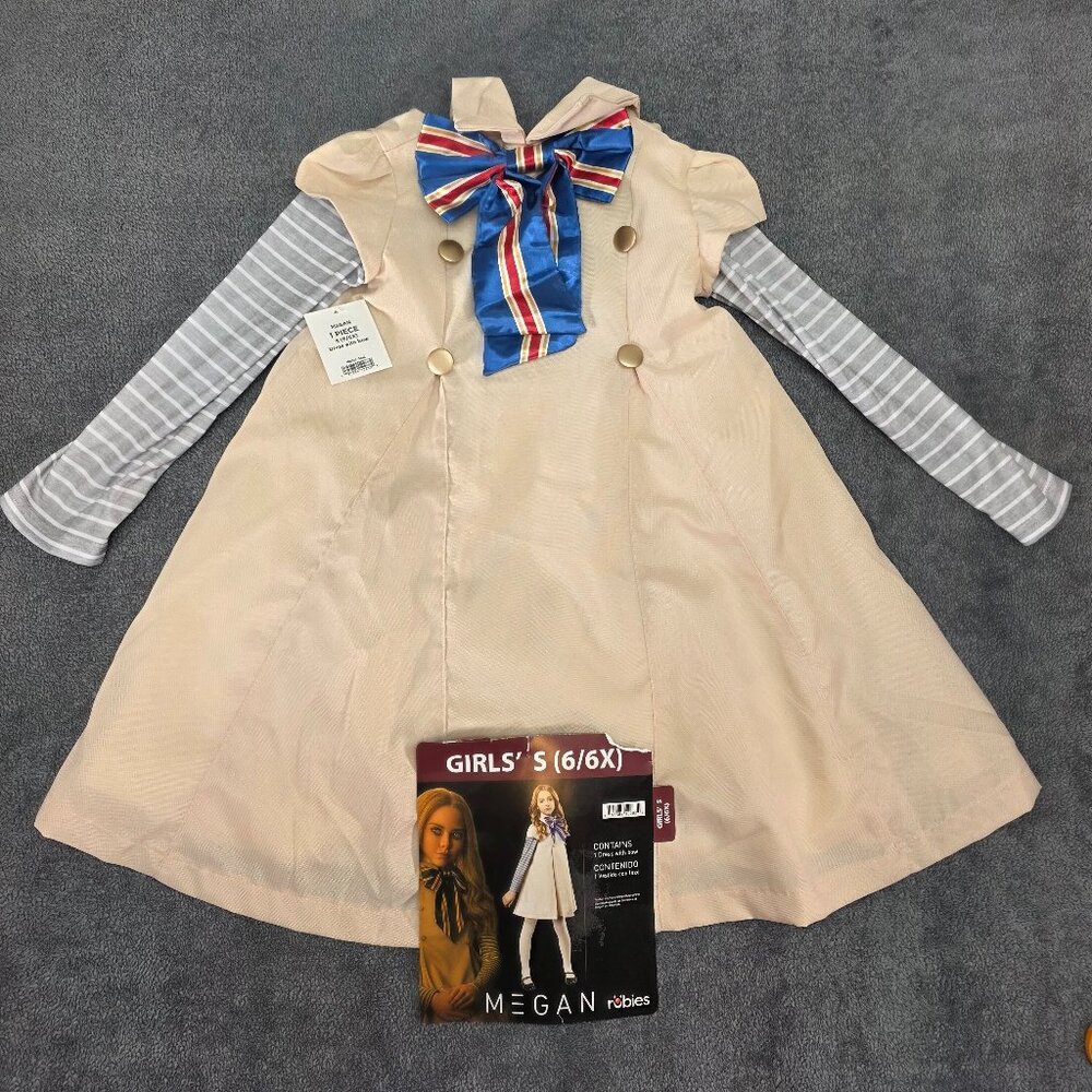 Rubies M3GAN Girls Costume Dress w Bow S 6/6X Horror Halloween